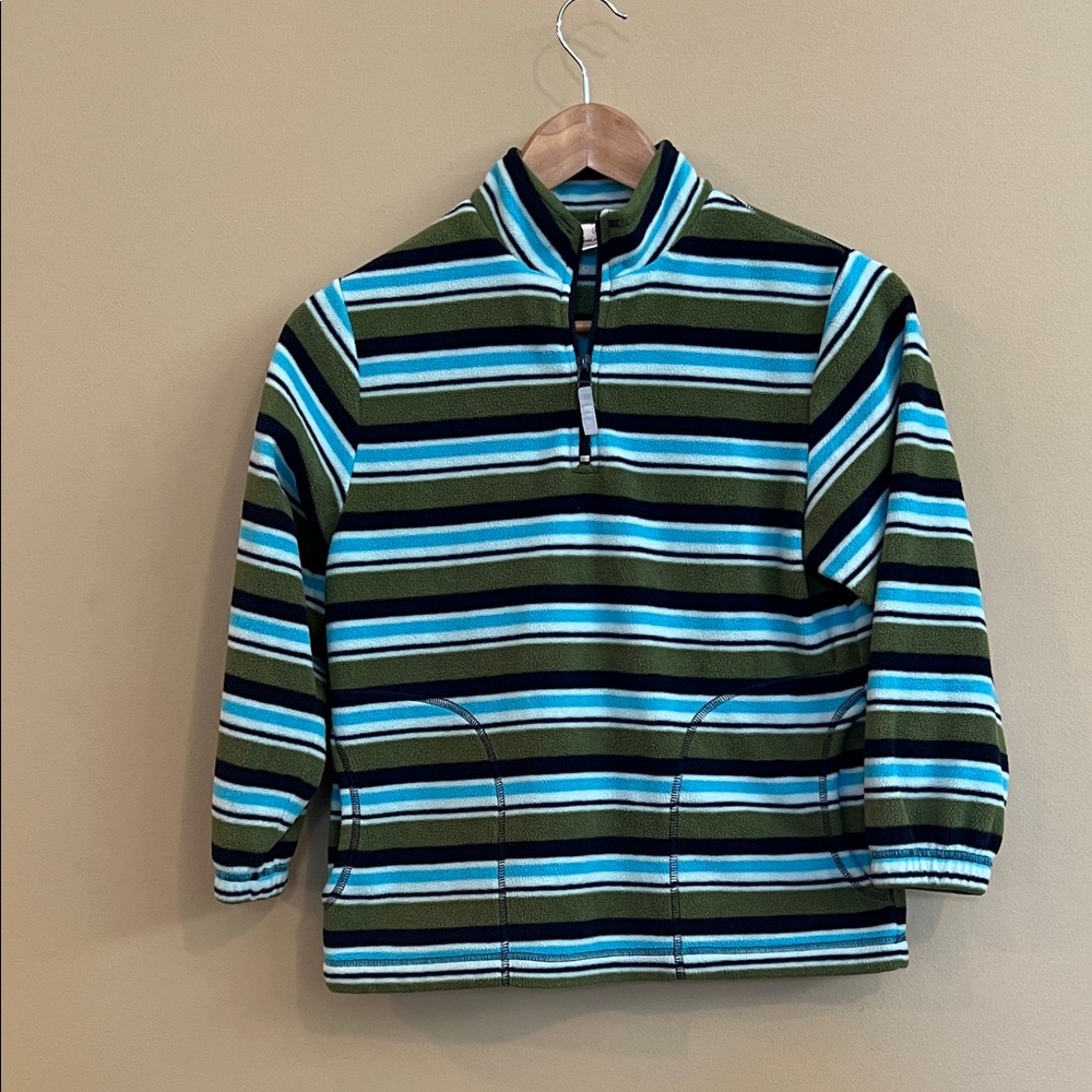 Hanna Andersson Striped Fleece Pullover - Blue, Green, and White